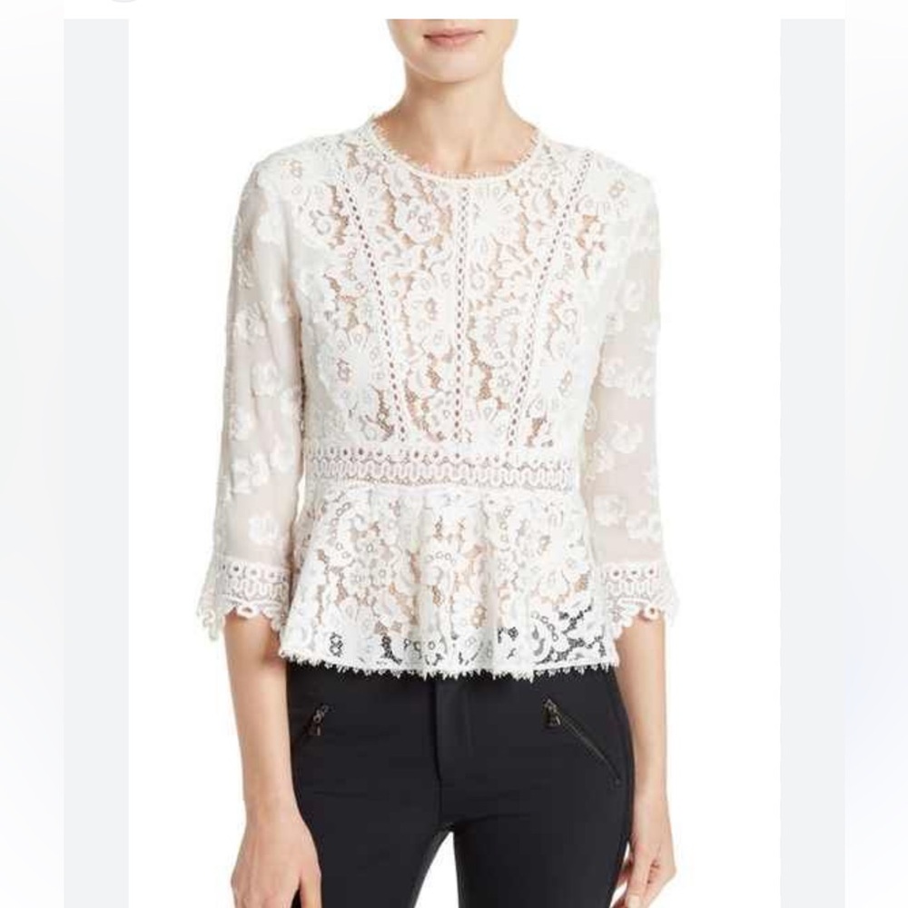 NEW Rebecca Taylor White Lace Peplum Top